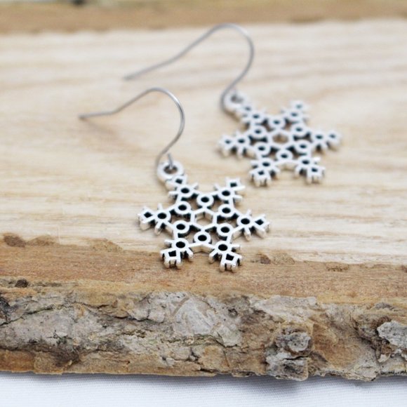 Snowflake Charm Earrings - Picture 2 of 10